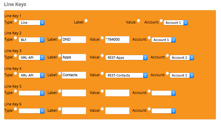 Screenshot of Line Keys from the FreePBX module - EndPoint Manager