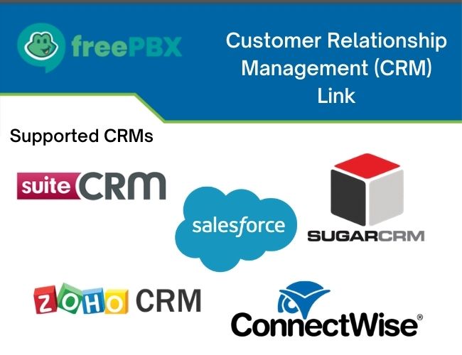Customer Relationship Management (CRM) Link - Supported CRMs - suiteCRM, salesforce, SUGARCRM, ZOHO CRM, ConnectWise