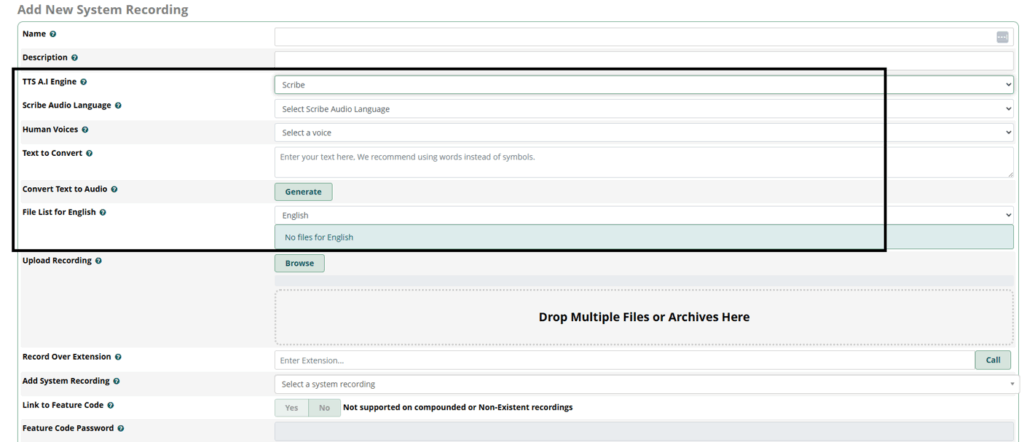 Highlighted section of the System Recordings module.